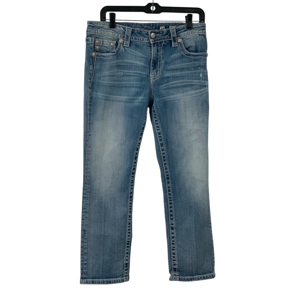 Miss Me Jeans Women Boyfriend Capri Mid Rise Distressed Med Wash JB8334P Size 28